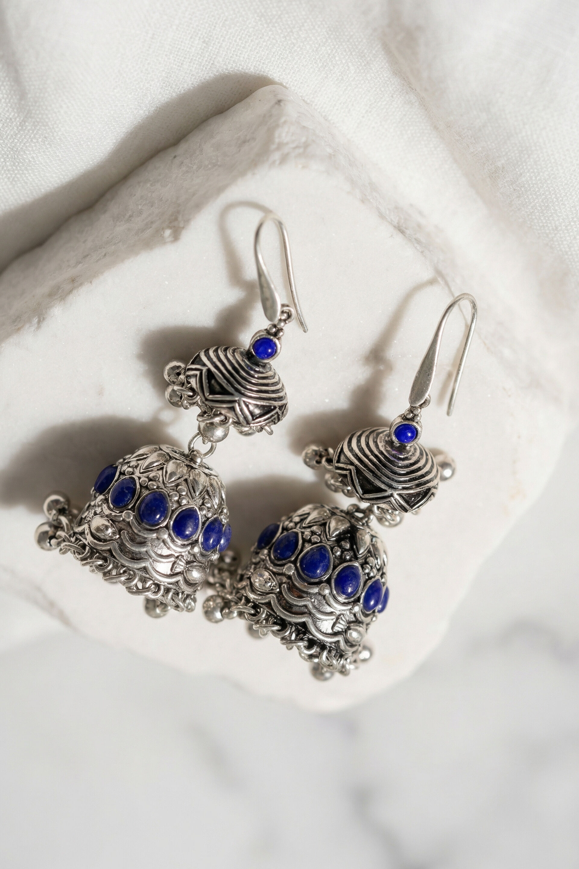 Blue Stone Jhumka Earrings, , image 3